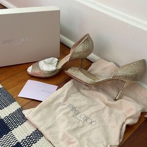 Glitter Fabric Gold 247 Logan peep toe dorsay pump heel heels designer 35.5